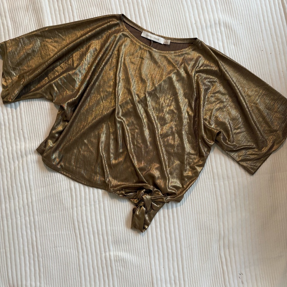 Anthropologie Bishop+Young Metallic Gold Kimono Sleeve Top